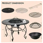 35.5 in. Black Metal Patio Outdoor Wood Burning Fire Pit Table Multifunctional Dining Table