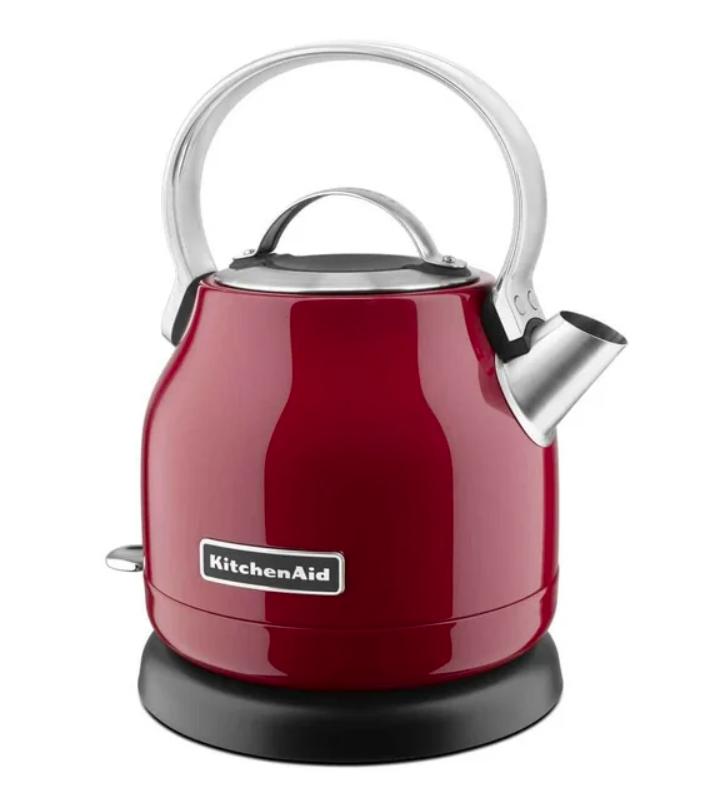 Red electric kettle with silver handle