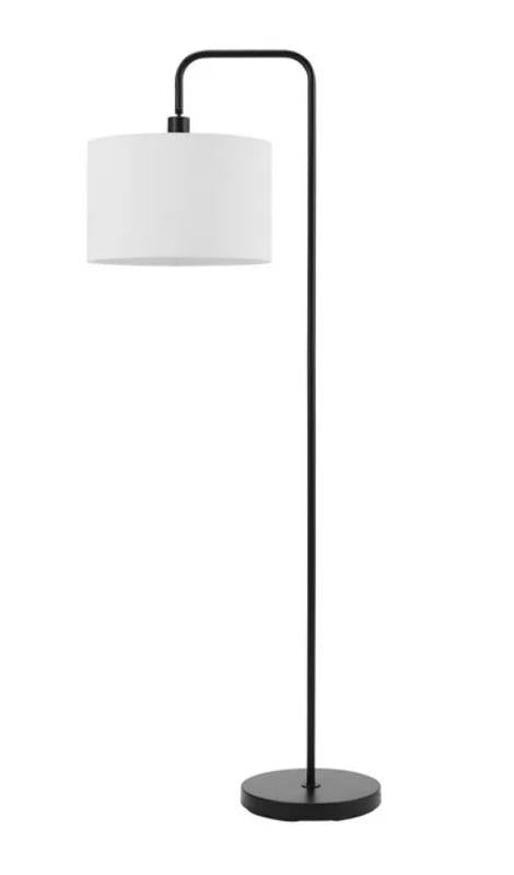 Black floor lamp with a white shade.