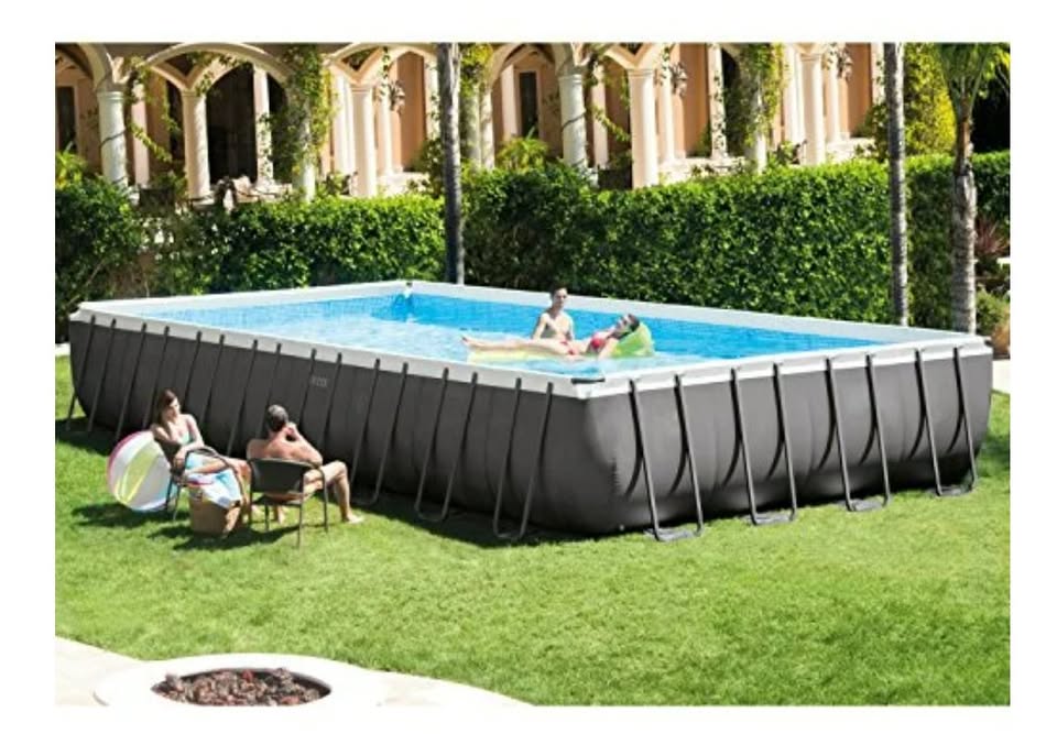 Intex 32ft X 16ft X 52in Ultra Frame Rectangular Pool Set with Sand Filter Pump, Ladder, Ground