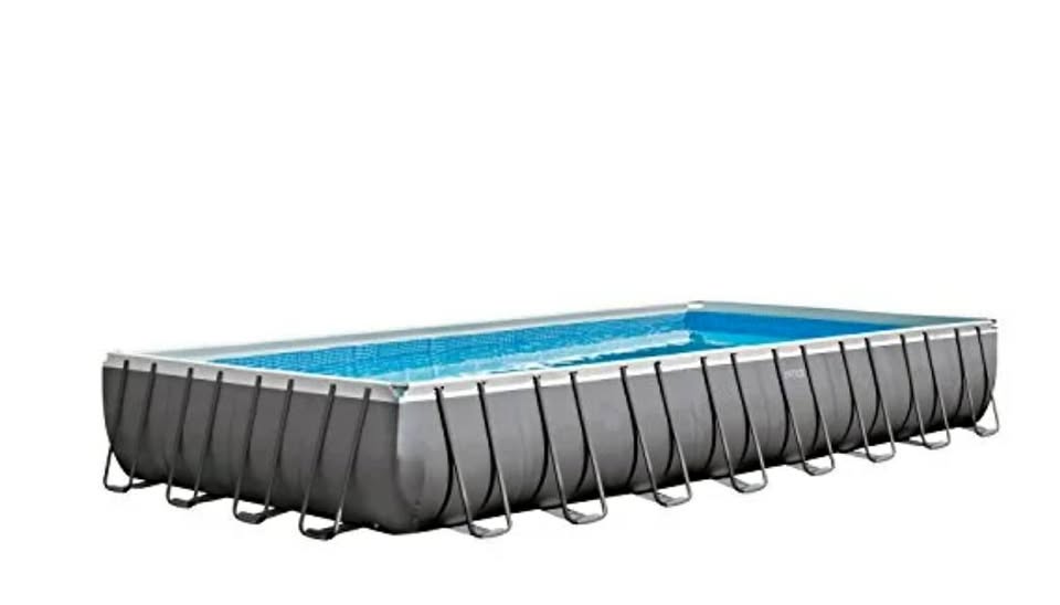 Intex 32ft X 16ft X 52in Ultra Frame Rectangular Pool Set with Sand Filter Pump, Ladder, Ground