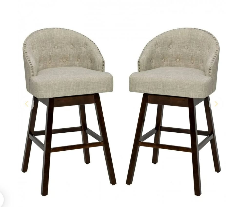 Set of 2 Swivel Bar Stools with Rubber Wood Legs and Padded Back