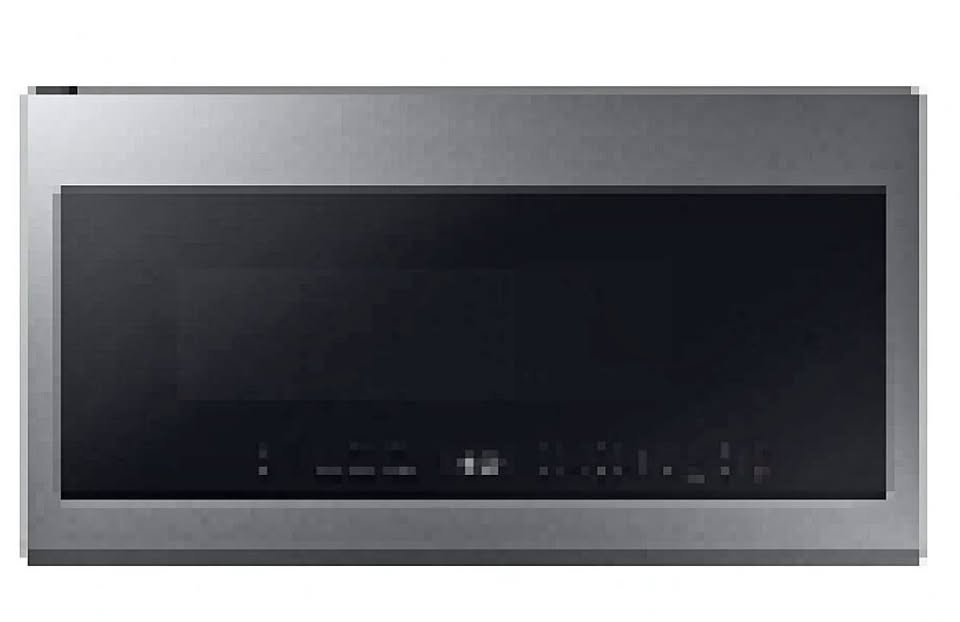 Stainless steel microwave oven with black display.