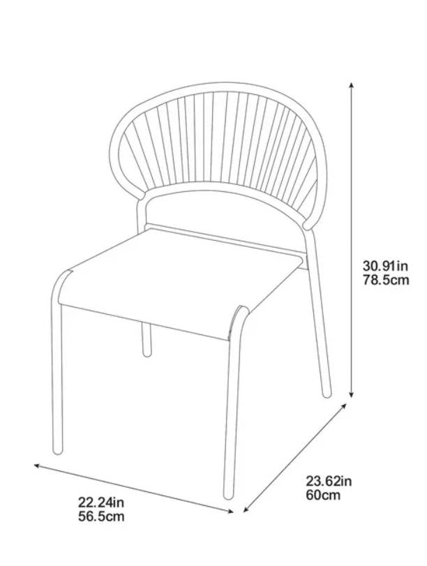 Line drawing of a chair with dimensions labeled.