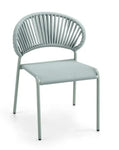 Light blue chair with wicker backrest