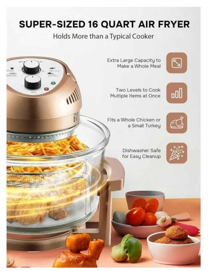 Super-sized 16 quart air fryer with features highlight