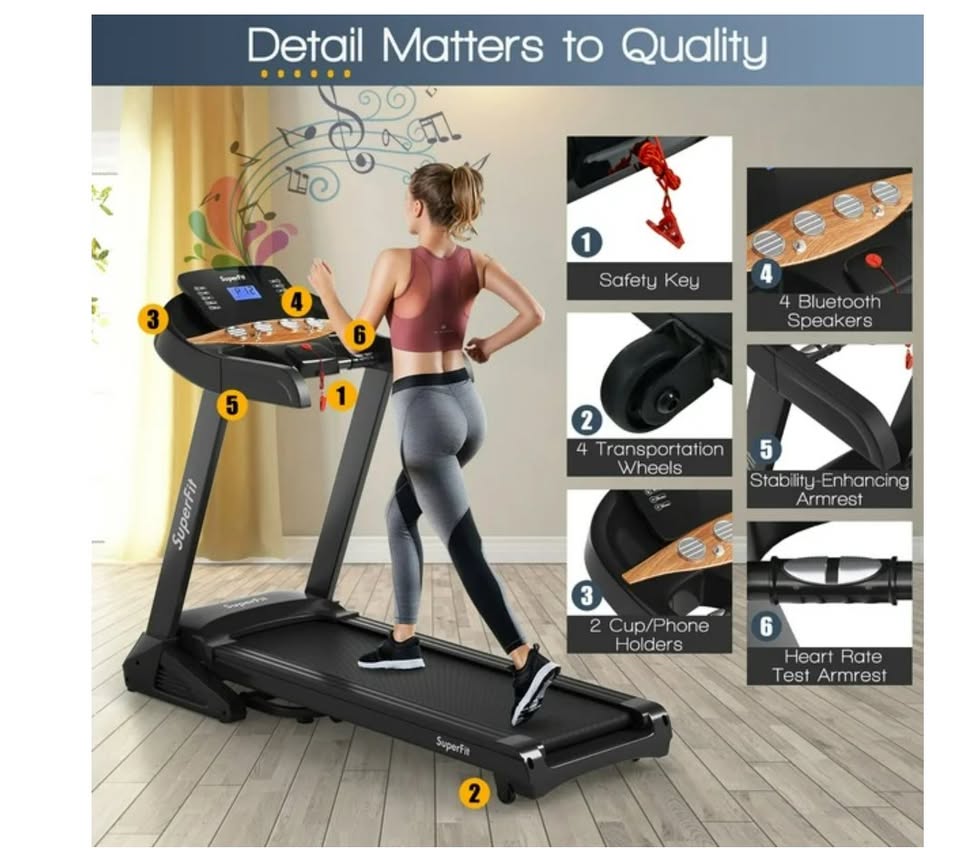 3.75HP Electric Folding Treadmill W/Auto Incline 12 Program APP Control