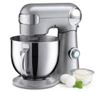Silver stand mixer with a bowl