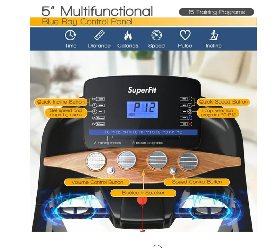 3.75HP Electric Folding Treadmill W/Auto Incline 12 Program APP Control