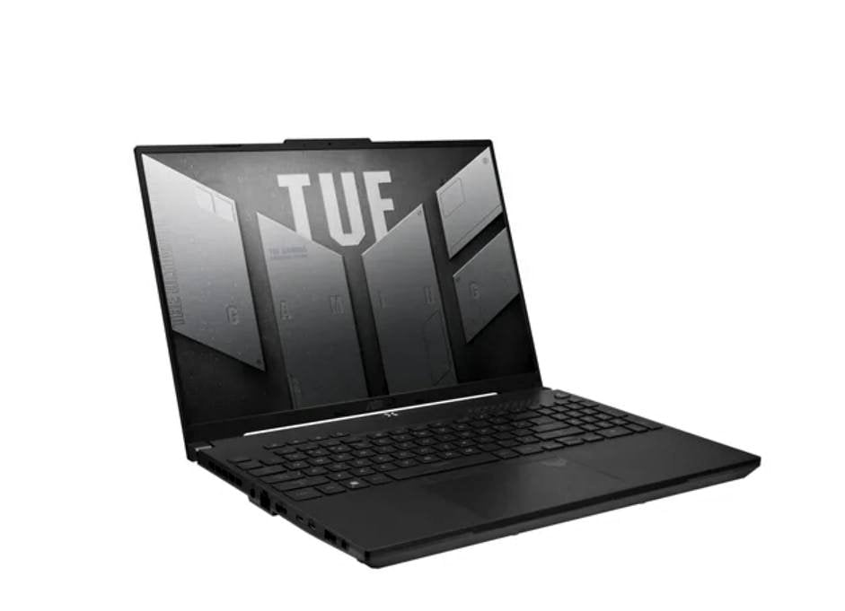 Black laptop with 'TUF' branding