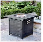 Outdoor fire pit table with flames