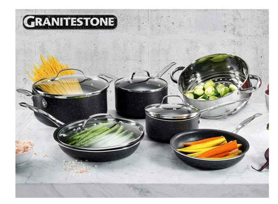 GraniteStone 10-Piece Nonstick Cookware Set, Scratch-Resistant, Granite-coated Anodized