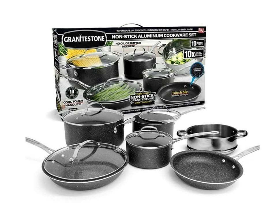 GraniteStone 10-Piece Nonstick Cookware Set, Scratch-Resistant, Granite-coated Anodized