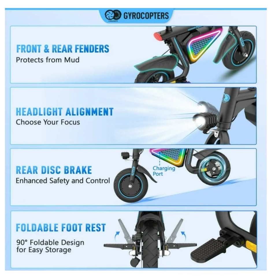 Gyrocopters Radi8 Electric scooter (Black) | UL 2272 approved | 25 km Range | 25 km/h